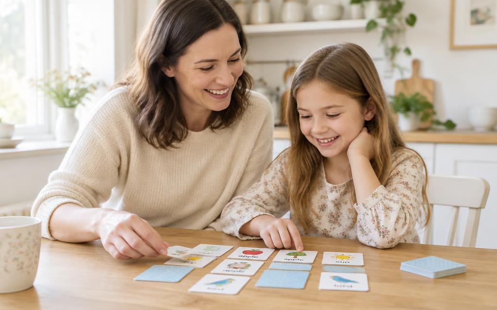 Une maman et sa fille jouant ensemble à table